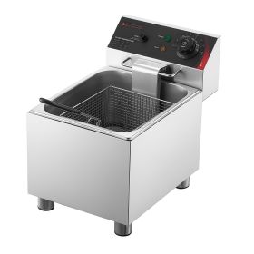 Commercial Electric Deep Fryer, 12.15 Qt, 1750W Stainless Steel Countertop Fryer with Basket and Lid, Overheat Protection, Temp Control
