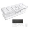 Chilled Condiment Server Caddy, 5 Compartment Ice Cooled Serving Container, Plastic Fruit Garnish Tray Platter with Lid