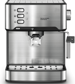 20Bar Home Coffee Maker-Semi-automatic coffee machine with milk frother, visual temperature and pressure display, 1350W power, 51mm powder hammer