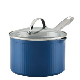 Style 3 Quart Nonstick Straining Saucepan with Tempered Glass Lid, Dishwasher Safe and Oven Safe to 500°F, Blue