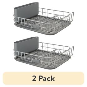 (2 pack)Low Profile Metal Stacking Dish Drying Rack, Charcoal Gray