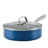 Style 3 Quart Nonstick Saute Pan with Tempered Glass Lid, Dishwasher Safe and Oven Safe to 500°F, Blue
