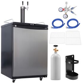 Beer Kegerator, Dual Tap Draft Beer Dispenser, CO2 Cylinder, Drip Tray & Rail, 32 Fahrenheit - 75.2 Fahrenheit Temperature Control, Holds 1/6, 1/4