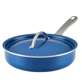 Vibrance 2.75 Quart Ceramic Nonstick Saute Pan with Lid, Dishwasher Safe and Oven Safe to 500°F, Blue