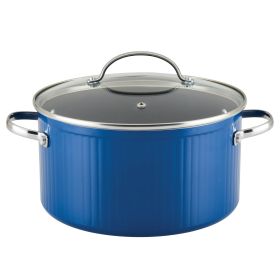 Style 6 Quart Nonstick Stockpot with Tempered Glass Lid, Dishwasher Safe and Oven Safe to 500°F, Blue